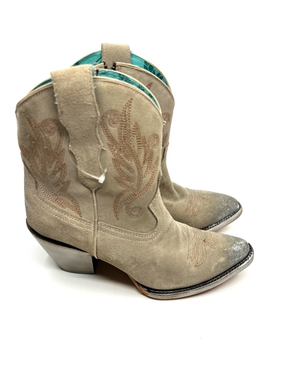 Corral Tan Suede Ankle Boots Women’s A4255 Size 8.5 M Embroidered Pointed Toe